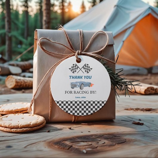 カーレースブルーベビーシャワー フェイバータグ