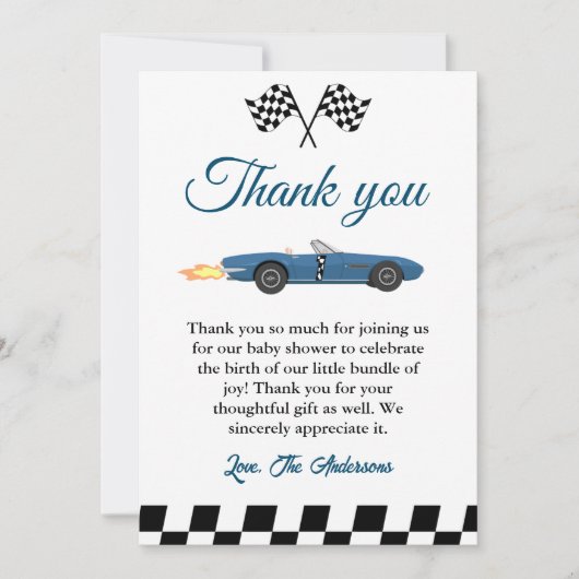 カーレースベビーシャワーサンキューカード カード (正面)