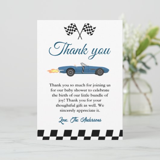 カーレースベビーシャワーサンキューカード カード (スタンド正面)
