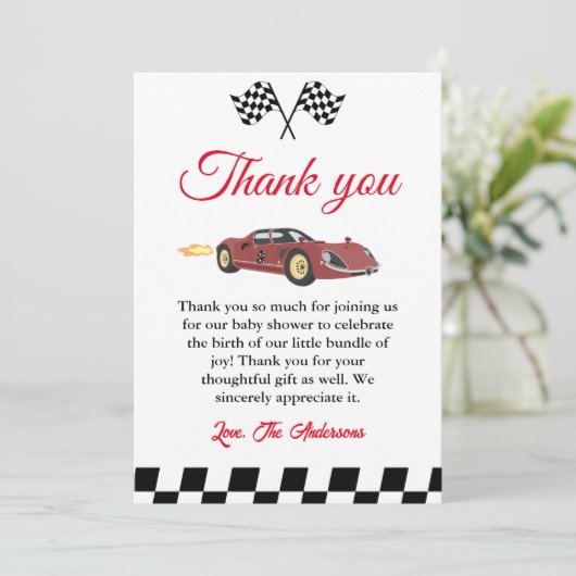 カーレースベビーシャワーサンキューカード カード (スタンド正面)