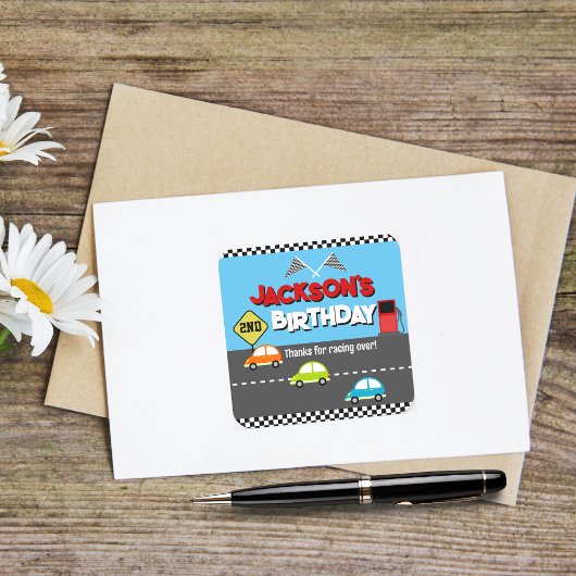 カーレースボーイ誕生日ありがとう スクエアシール