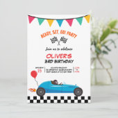 カーレース子供の誕生日パーティの招待状フラットカード 案内状 (スタンド正面)