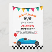 カーレース子供の誕生日パーティの招待状フラットカード 案内状 (正面/裏面)