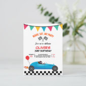 カーレース子供の誕生日パーティの招待状ポストカード ポストカード (スタンド正面)
