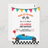 カーレース子供の誕生日パーティの招待状ポストカード ポストカード (正面/裏面)