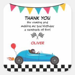 カーレース子供の誕生日パーティの招待状レーサー スクエアシール