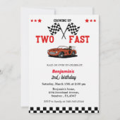 カーレース2人の速い2人目の少年の誕生日を育てる 招待状 (正面)