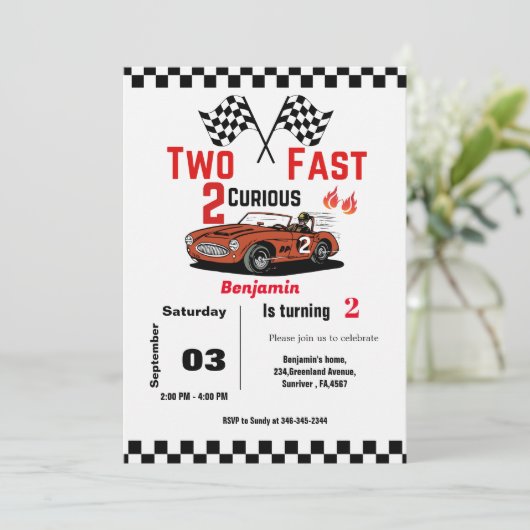 カーレース2速い男の子2番目の誕生日に成長 招待状 (スタンド正面)