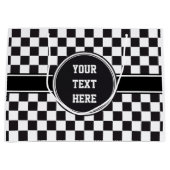 カーレース/チェスパターン + あなたのbackgr。 及びアイディア ラージペーパーバッグ (正面)