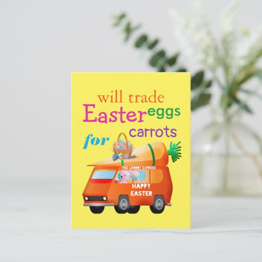 カーロカラフルットのバニーバスのためのイースターエッグを交換 ポストカード (スタンド正面)