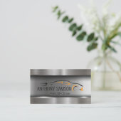 カーロゴメタリックブラシ仕上げ工業 名刺 (スタンド正面)