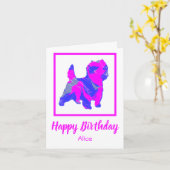 カーンテリアピンクドッグおもしろい誕生日カード カード (黄色い花)