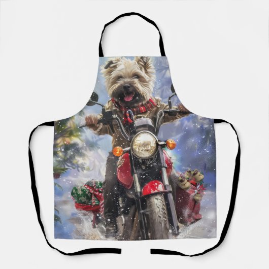 カーンテリアードッグはオートバイクリスマスに乗る エプロン (正面)