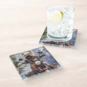 カーンテリアードッグはオートバイクリスマスに乗る ガラスコースター (アングル)