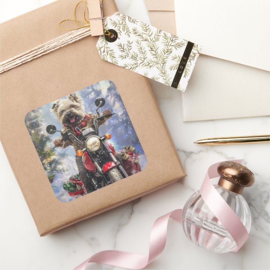 カーンテリアードッグはオートバイクリスマスに乗る スクエアシール (ギフト)