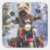 カーンテリアードッグはオートバイクリスマスに乗る スクエアシール (正面)