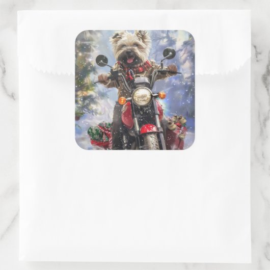カーンテリアードッグはオートバイクリスマスに乗る スクエアシール (バッグ)