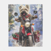 カーンテリアードッグはオートバイクリスマスに乗る フリースブランケット (正面)