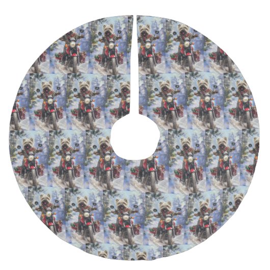 カーンテリアードッグはオートバイクリスマスに乗る ブラッシュドポリエステルツリースカート (正面)