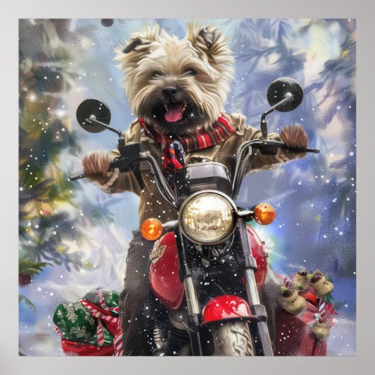 カーンテリアードッグはオートバイクリスマスに乗る ポスター (正面)