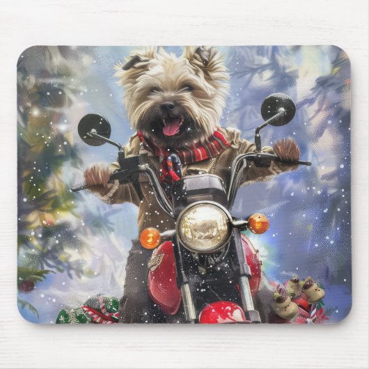 カーンテリアードッグはオートバイクリスマスに乗る マウスパッド (正面)