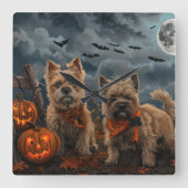 カーン・テリアのハロウィーンの不気味さ スクエア壁時計 (正面)