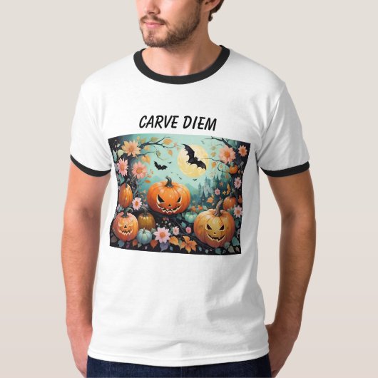 カーヴディエムチークハロウィーンパンプキン Tシャツ (正面)