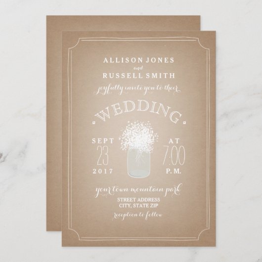 カー刺激を受けたドストック·ベビー·ブレス·メイソン·ジ結婚ャーズ 招待状 (正面/裏面)