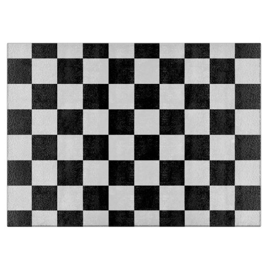 カー市松模様にレーシングのフラグ黒と白 カッティングボード (正面)