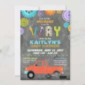 カー整備士ギアツールチャルクボードベビーシャワー 招待状 (正面)