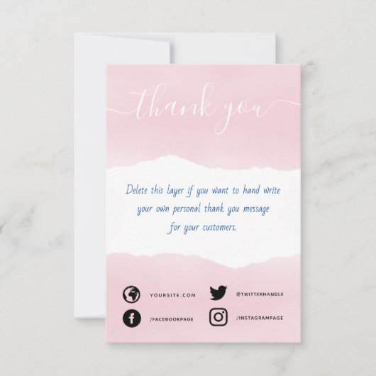 カー書ドを挿入した手のピンク感謝していクの水色 サンキューカード (正面)