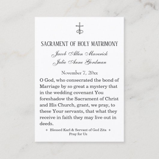 カー賛美ルとジタ結婚の聖札 名刺 (裏面)