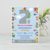 カー+トラック 2歳の誕生日お誕生日おめでとうカード 招待状 (スタンド正面)