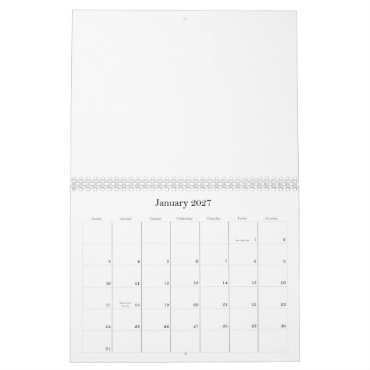 カ数々のレンダーの背景色が黒とWh カレンダー (1月 2027)