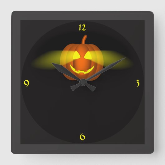 カ白熱［赤熱］光を放つボチャ スクエア壁時計 (正面)