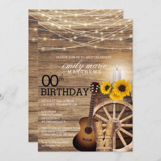 カ素朴ウボーイパーティー- 00番目の誕生日招待状 招待状 (正面/裏面)