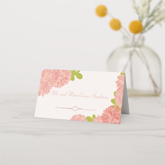 カ結婚ップルピンクダリア プレイスカード (正面)