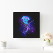 カ鮮やかラークラ白熱［赤熱］光を放つゲ スクエア壁時計 (ホーム)