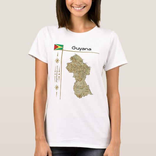 ガイアナの地図と国旗とタイトルTシャツ Tシャツ (正面)
