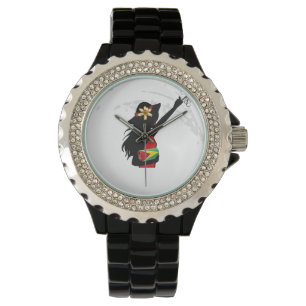 ガイアナの女の子の黒のラインストーンのeWatch 腕時計