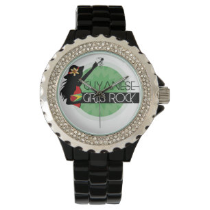 ガイアナの女の子の黒のラインストーンのeWatch 腕時計