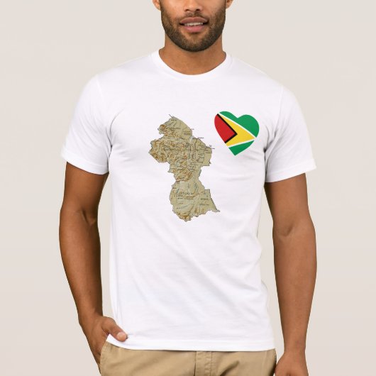 ガイアナの旗のハートおよび地図のTシャツ Tシャツ (正面)