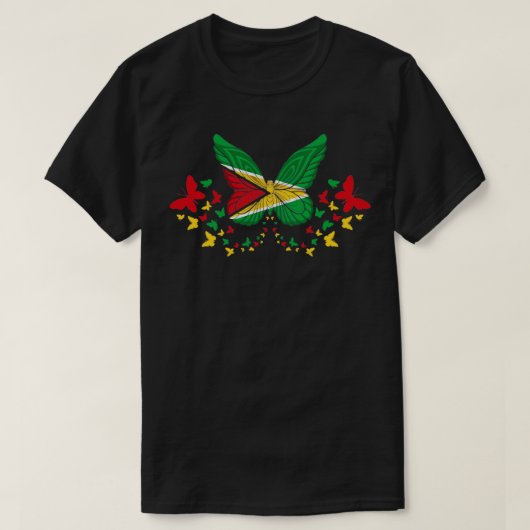 ガイアナガイアナ国旗の蝶 Tシャツ (デザイン正面)