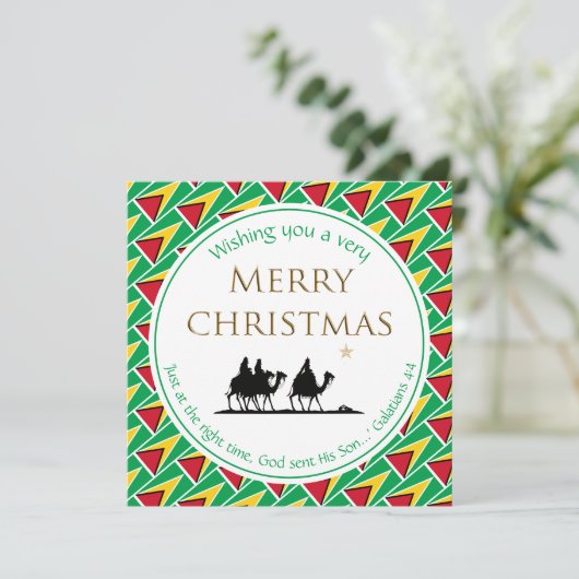 ガイアナ国旗3人ワイズ男性ガイアナのクリスマス シーズンカード (スタンド正面)