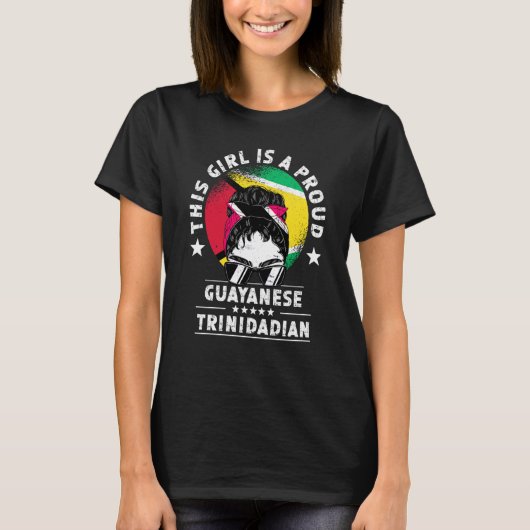 ガイアナ国旗 トリニダード・トバゴ育ち 女性 娘 誇り Tシャツ (正面)
