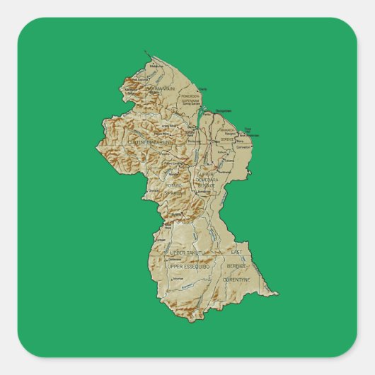ガイアナ地図ステッカー スクエアシール (正面)