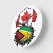 ガイアナ・ガイアナ州カナダ国旗 ラウンド壁時計 (傾斜)