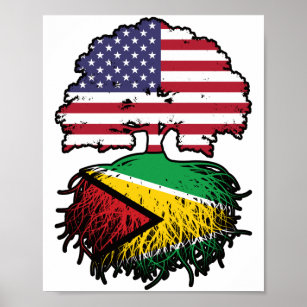 ガイアナ・ガイアナ・アメリカ合衆国ツリー・ルーツ国旗 ポスター