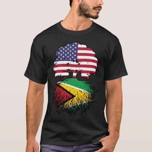 ガイアナ・ガイアナ・アメリカ合衆国ツリー・ルーツ国旗 Tシャツ (正面)