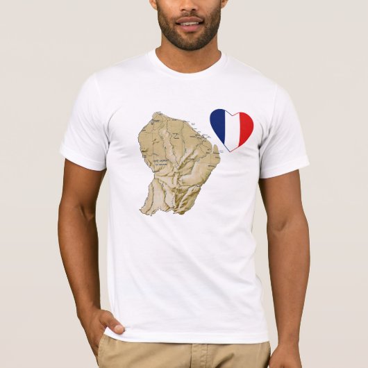 ガイアン国旗のハートと地図Tシャツ Tシャツ (正面)